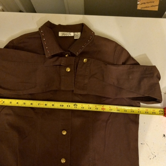 Selene Sport Jacket Olive Green Denim Rhinestones Buttons & Embellishments L/14 - Picture 6 of 8